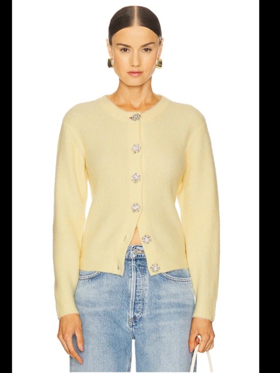 Generation Love Sweaters - Generation Love Pale Yellow Jeweled Button Cardigan